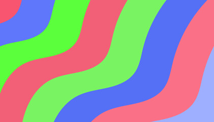 Obraz premium Bright Curved Stripes Pattern - Abstract Green, Red, and Blue Design with Dynamic Wavy Lines for Creative Projects