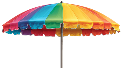 Colorful striped beach umbrella with multiple tiers for summer fun