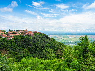 Sighnaghi town on top of hill in Alazani valley