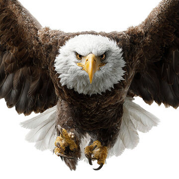 Png of bald eagle flying towards the camera isolated on transparent background with its talons extended and ready to strike