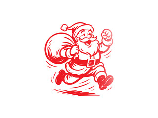 Obraz premium Red Running Santa Claus with Gift Bag Vector Illustration