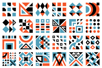 Abstract colorful square geometric modern decorations. Geometric mosaic flat simple pattern designs. Universal vector graphics for your design projects.