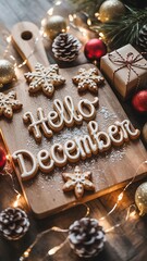 Festive Hello December Gingerbread Cookies Christmas Holiday Decoration Still Life