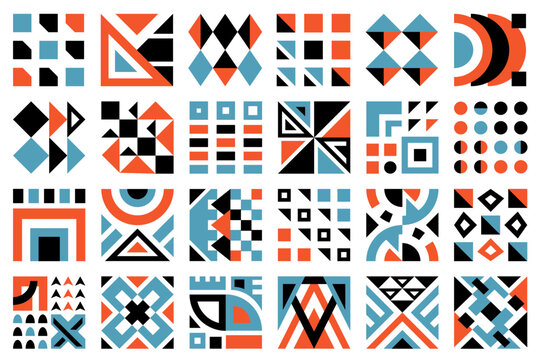 Abstract colorful square geometric modern decorations. Geometric mosaic flat simple pattern designs. Universal vector graphics for your design projects.