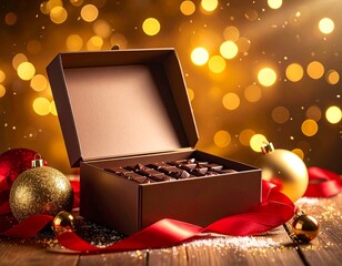 Mockup bo&icirc;te de chocolats de No&euml;l &ndash; packaging gourmet avec d&eacute;cor festif &agrave; personnaliser