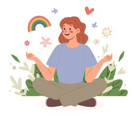 Mental Healthy Woman Relax In Lotus Yoga Pose.