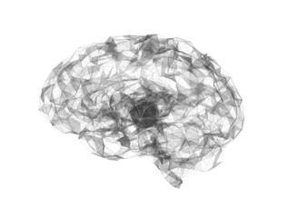 Abstract geometric brain with network connections. 3D render illustration isolated on a white background	