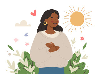 Mental Healthy Woman Hugging Herself and Meditate.