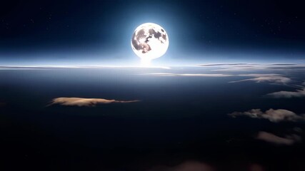 This breathtaking video captures a stunning view of the full moon illuminating the night sky. Experience the beauty of celestial wonders as the moonlight dances on the clouds.