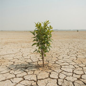 Crisis clim&aacute;tica: semilla de &aacute;rbol en tierra cuarteada por falta de agua
