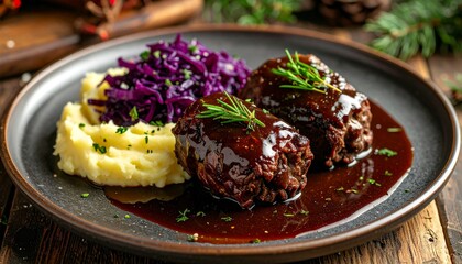 Rinderrouladen mit Rotkohl und Kartoffelp&uuml;ree