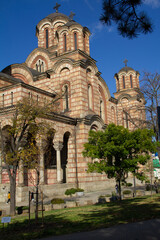 Obraz premium the large and beautiful monumental church of St. Mark built on Tasmajdan. Patriarch German and Emperor Dusan were buried in the church