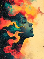 Pintura digital de rostro de perfil de una mujer