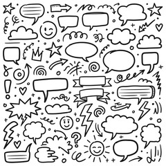 Hand-Drawn Doodle Speech Bubbles and Sketch Elements Set Creative Vector