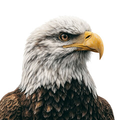 Png of closeup of a majestic bald eagle head isolated on transparent background, showcasing its sharp gaze and powerful beak