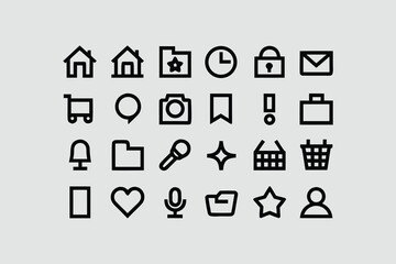 comprehensive vector icon set for web and mobile application design, featuring essential business and internet symbols like home, search, and mail arrows 