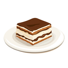 Flat 2D vector illustration of Tiramisu, simple icon style on a clean white background.