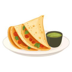 2D flat vector illustration of Masala Dosa, clean and minimal icon style, isolated on white background.