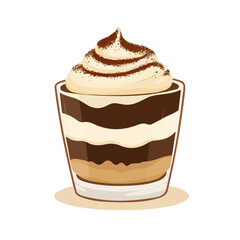 Flat 2D vector illustration of Tiramisu, simple icon style on a clean white background.