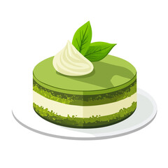 Flat 2D vector illustration of Matcha Cake, simple icon style on a clean white background.