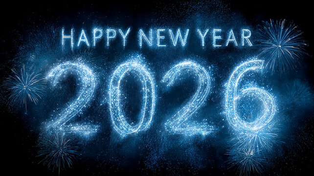 Happy New Year 2026 written with fireworks, celebrating the countdown and symbolizing new beginnings, hope, and goals for the year.
- Powered by Adobe
