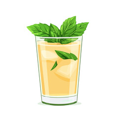 Mint Julep, 2D flat vector illustration, simple and modern style, isolated on a plain white background.