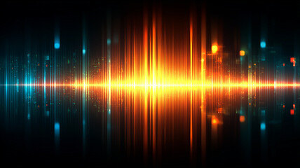 Abstract audio waveform reflected across a horizon line, conveying music energy, sound analytics, and modern broadcasting technology. 