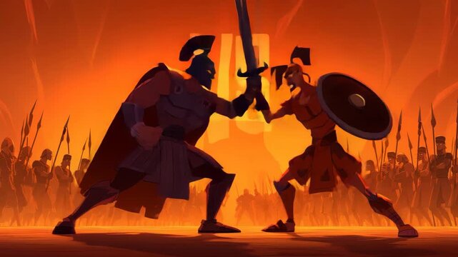 Epic Warrior Vs Versus Duel in Fiery Battlefield Illustration Video Animation