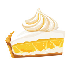 Lemon Meringue Pie, 2D flat vector illustration, simple and modern style, isolated on a plain white background.
