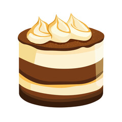 Tiramisu, modern 2D flat vector illustration in icon style, isolated on pure white background.
