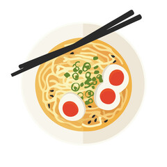 Ramen, modern 2D flat vector illustration in icon style, isolated on pure white background.