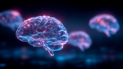 Connected brains formed by networked nodes visualize artificial intelligence, learning systems, and the logic of modern computing.
