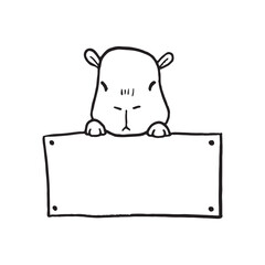 Capybara holding a paper hand drawing sketch illustration