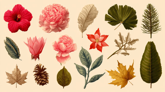 Fototapeta “Floral and leaf decorative elements, vector stock image.”