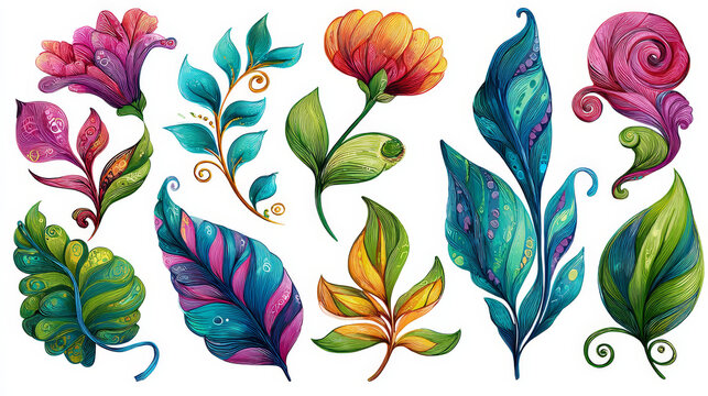 Fototapeta “Floral and leaf decorative elements, vector stock image.”