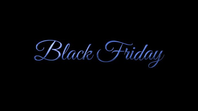 Beautiful 4K blue shiny Black Friday script lettering animation with glowing effect on dark or transparent background. Ideal for modern sale promotions.
