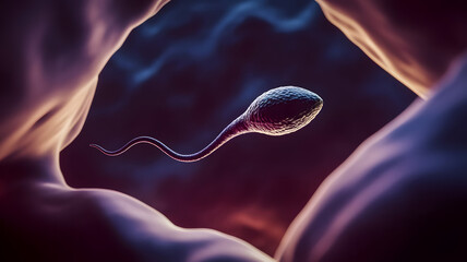 Microscopic 3D Rendering of Sperm Cell Fertilization