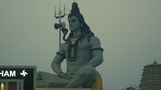 Char Dham, Vrindavan - Mathura, Blue Lord Shiva Statue at Temple Entrance