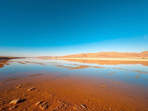 Sunlit Komo Beach reflects the sky, a vast golden expanse beside the Messara Plain, Crete,  mirror sea,  Greece