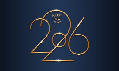 Golden New Year 2026 logo. Holiday greeting card. Vector illustration.