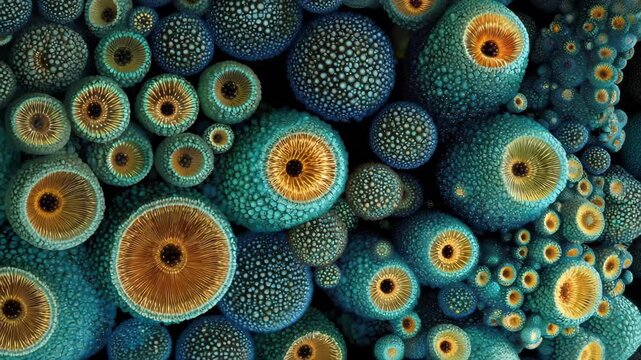 Bright blue and green coral formations create a vibrant underwater scene showcasing various textures and patterns during a calm day in a tropical ocean