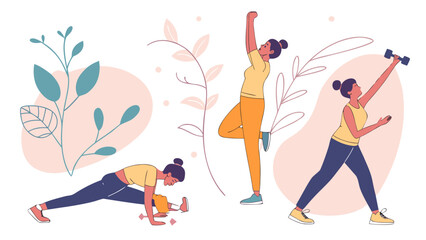 Dancing girls vector illustration on a sunny beach with fun and summer vibes