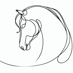 Line art illustration of a horse's head in minimalist style  