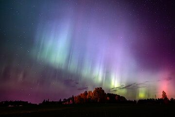 Scenic view of aurora borealis against sky at night