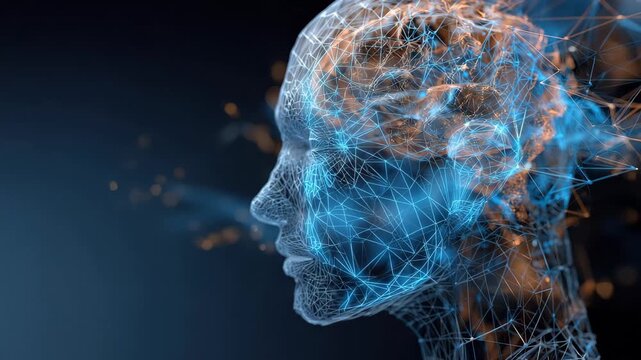 Digital representation of a human head with neural connections highlighting the blend of technology and human cognition