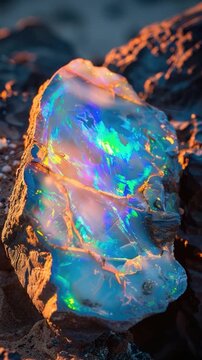 A large opalite sitting on top of a rock, ideal for decorative or scientific use