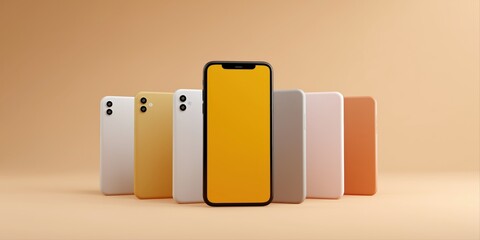 Colorful smartphones displayed in various hues on a gradient peach background