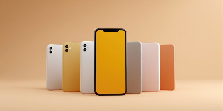 Colorful smartphones displayed in various hues on a gradient peach background
