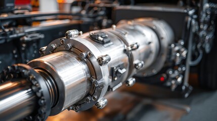 Obraz premium Stunning photo of close-up of a semi-truck axle, showcasing its intricate pneumatic system in a mechanical workshop.