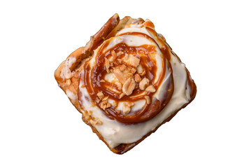Cinnabon, a sweet cinnamon pastry, a high calorie bun or roll. Cinnabon with cinnamon